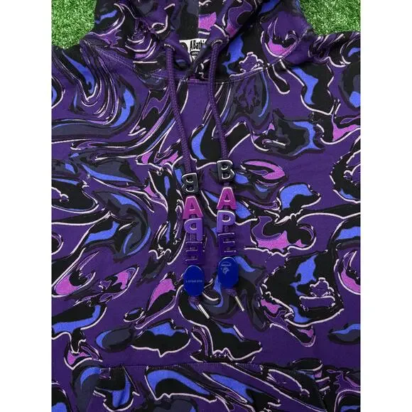 BAPE Marbling Camo Pullover Hoodie Purple Size L